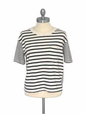 Madewell Striped French Terry Pocket Tee Black White Crewneck Short Sleeve Sz S